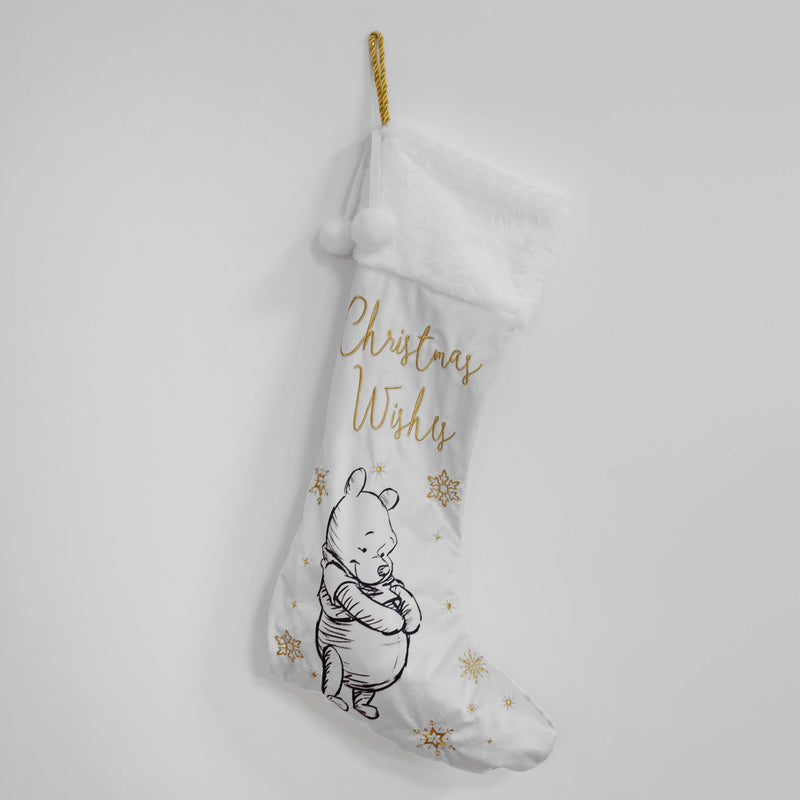 Disney Winnie the Pooh White & Gold Velveteen Plush Stocking