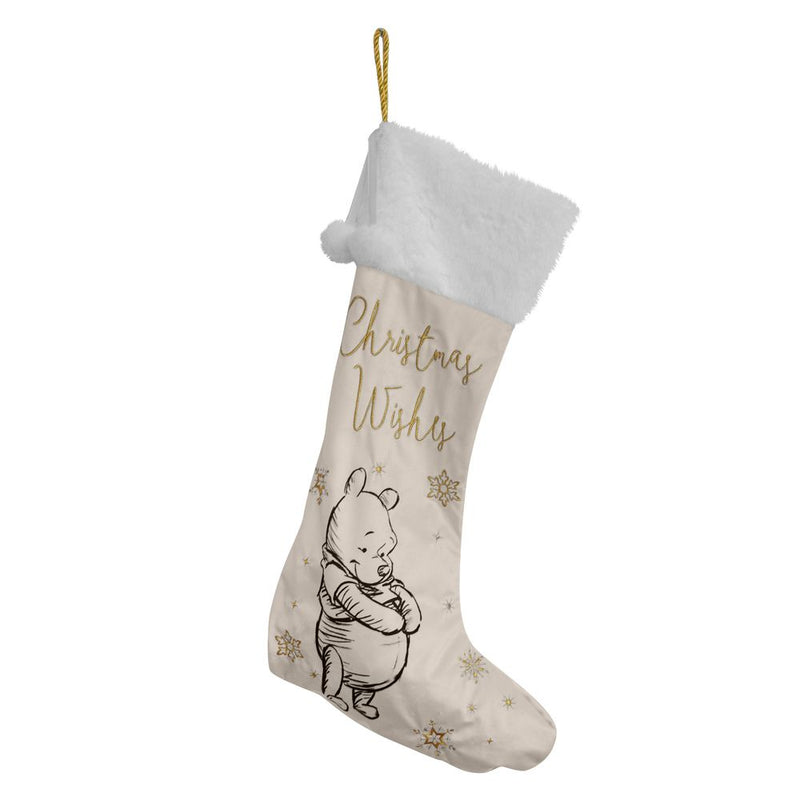 Disney Winnie the Pooh White & Gold Velveteen Plush Stocking