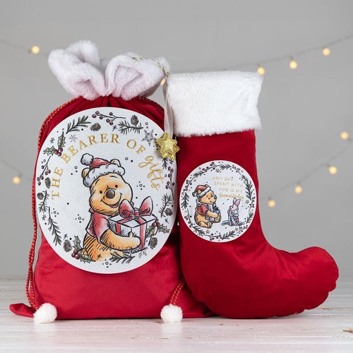 Disney Winnie the Pooh Red 'Favourite Day' Plush Christmas Stocking