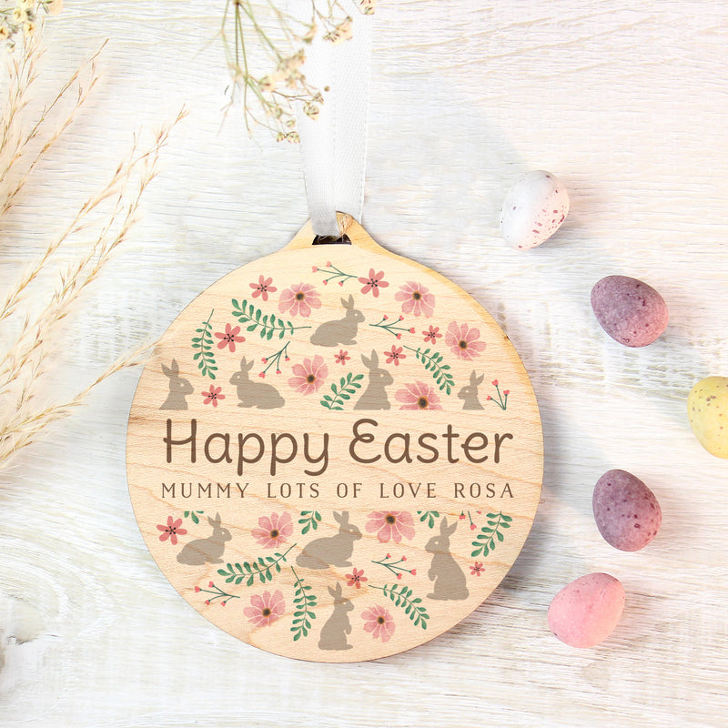 Personalised Easter Bunny Round Wooden Decoration