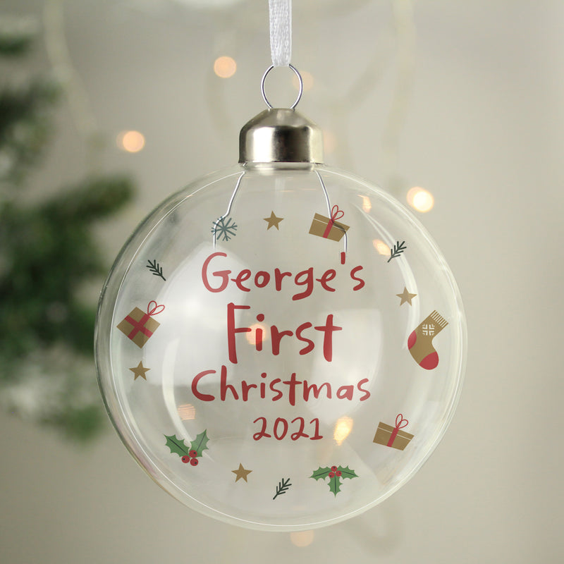 Personalised 'First Christmas' Glass Bauble