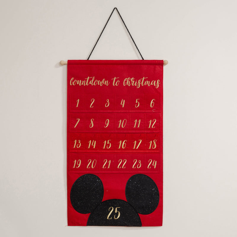 Disney Mickey Mouse Large Gold Embroidered Red Fabric Advent Calendar