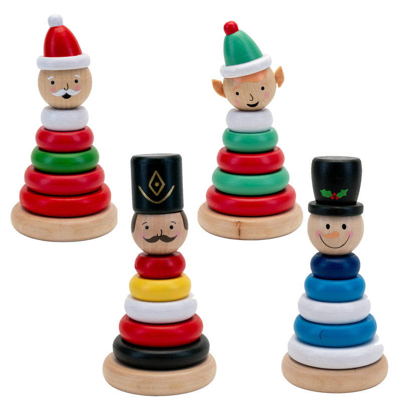 Santa Claus Wooden Stacking Ring Toy in Festive Gift Box