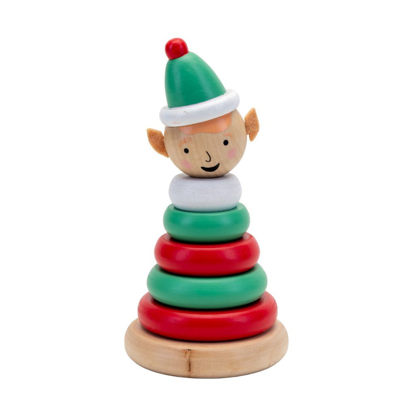 Elf Wooden Stacking Ring Toy in Festive Gift Box